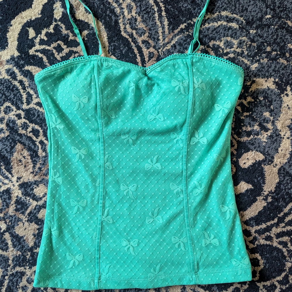 Women's Bright Aqua Lace Overlay Cami Top With Adjustable Straps